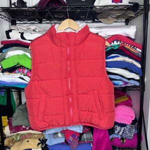 Orange Faux Sherpa Lined Zip Up Winter Vest Sz Medium